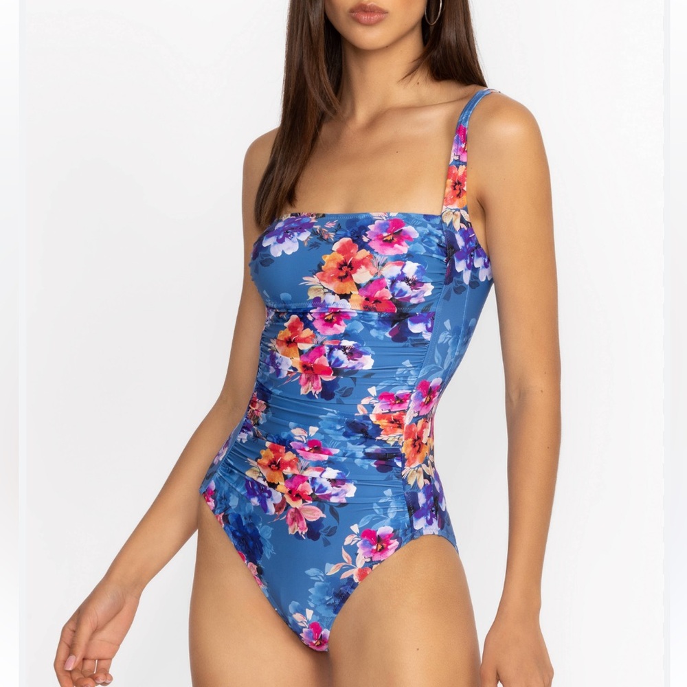 Johnny Was Summer Days Ruched One piece Swimsuit Size XS